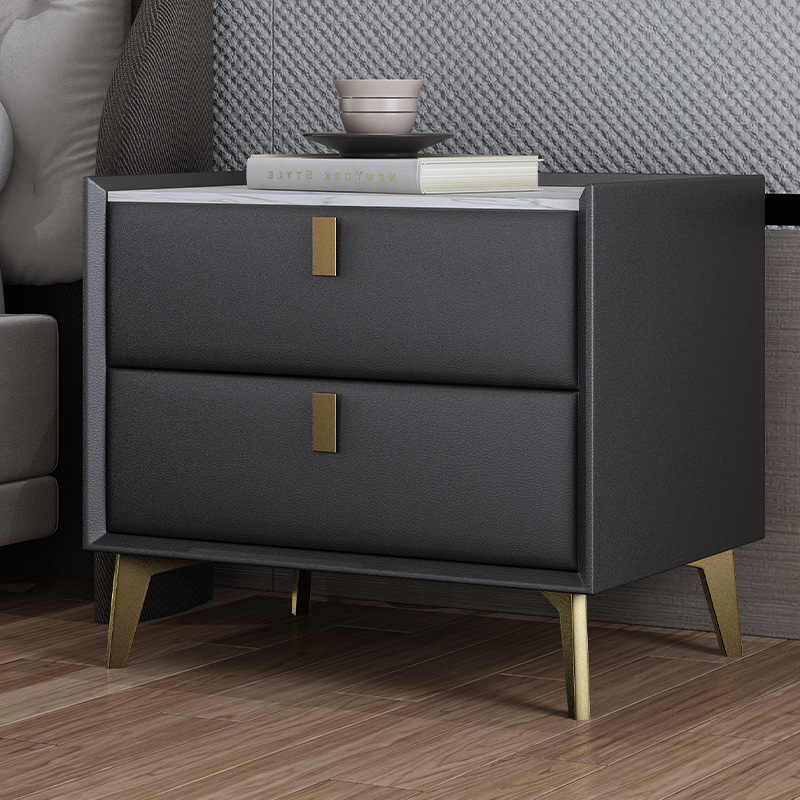 Madera sólida nórdica de lujo ligera mesa de cabecera de cama de tablero de roca simple cuero moderno red dormitorio armario de cabecera de cama simple