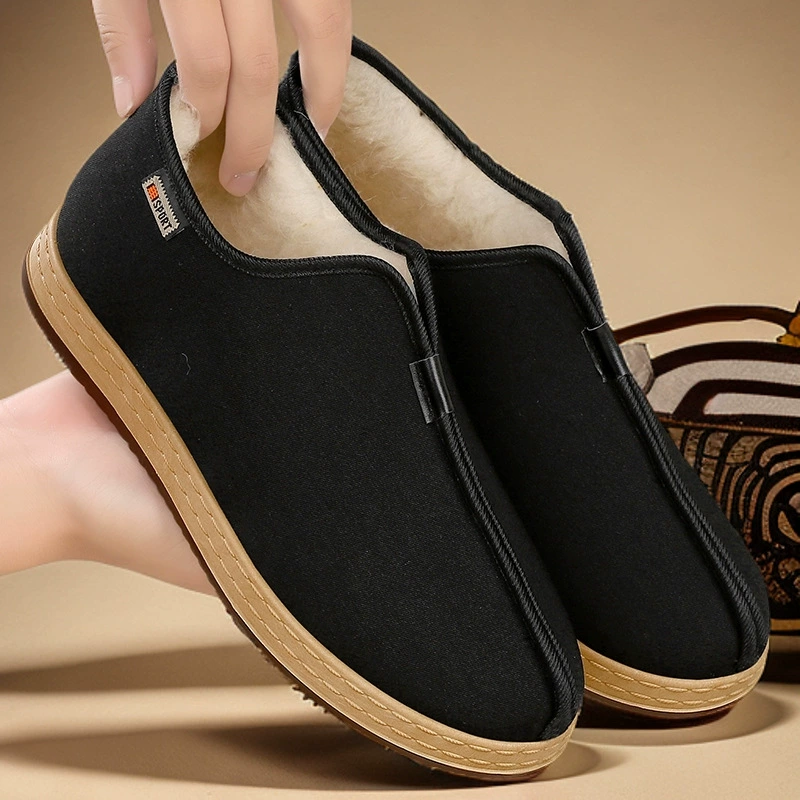 Мягкая шерстяная хлопчатобумажная обувь старая пекинская тканевая обувь мужская бархатная теплая и утолщая папочка обувь мягкая подошва удобная пожилая обувь