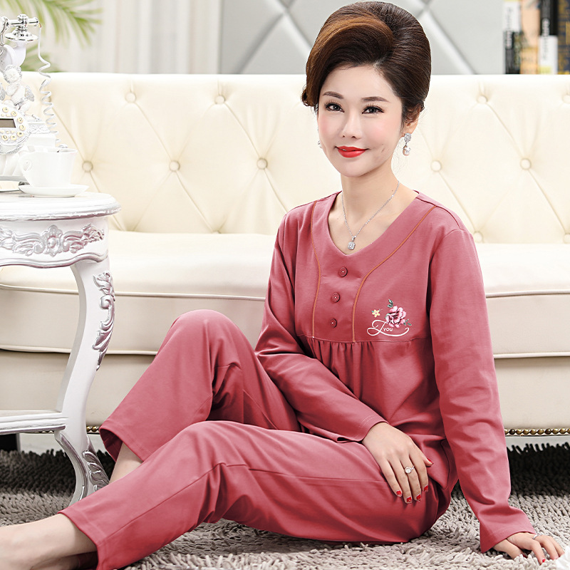 Autumn and Winter Pajamas Women's Cotton Long-sleeved Loose Loose Middle-aged Mother's suit Autumn and Winter plus size Home Clothes for Outer Wear Autumn and Winter Pajamas Women's Cotton Long-sleeved Loose Loose Middle-aged Mother's suit Autumn and Winter plus size Home Clothes for Outer Wear