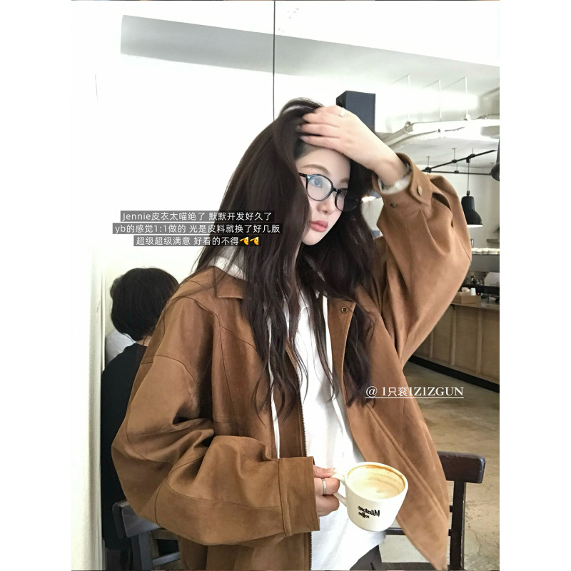 1只衮1Z1ZGUN like Jennie 经典复古好版型两色花苞廓型夹克皮衣|undefined