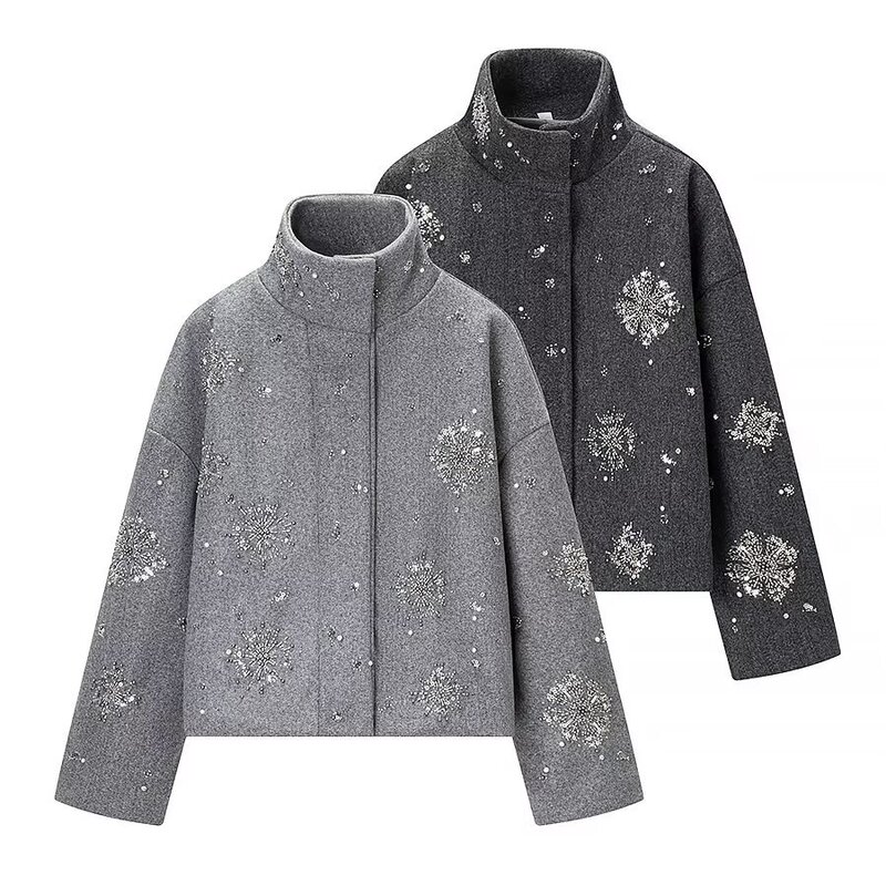 European and American Cross-Border Women's Clothing Wholesale Women's Printed Sequined Denim Jackets European and American Cross-Border Women's Clothing Wholesale Women's Printed Sequined Denim Jackets