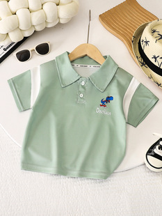 New Kidsren's Summer Cartoon Polo Shirt T-Shirt for Boys and Girls Thin Printed Short-Sleeved Baby Korean Style Lapel Top