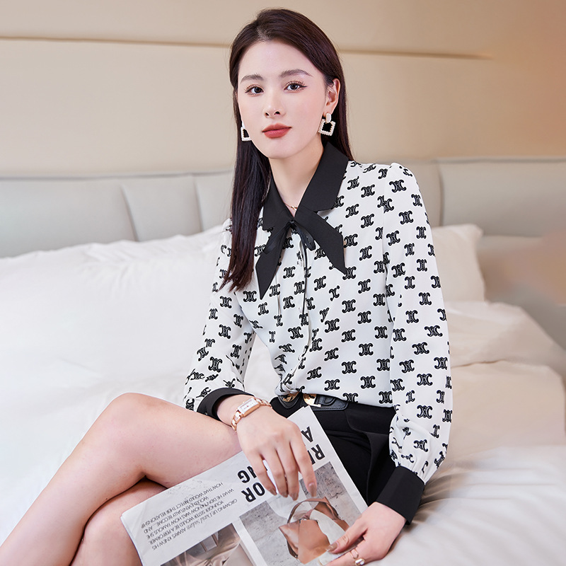 Autumn elegant shiffon elite shirt with bow