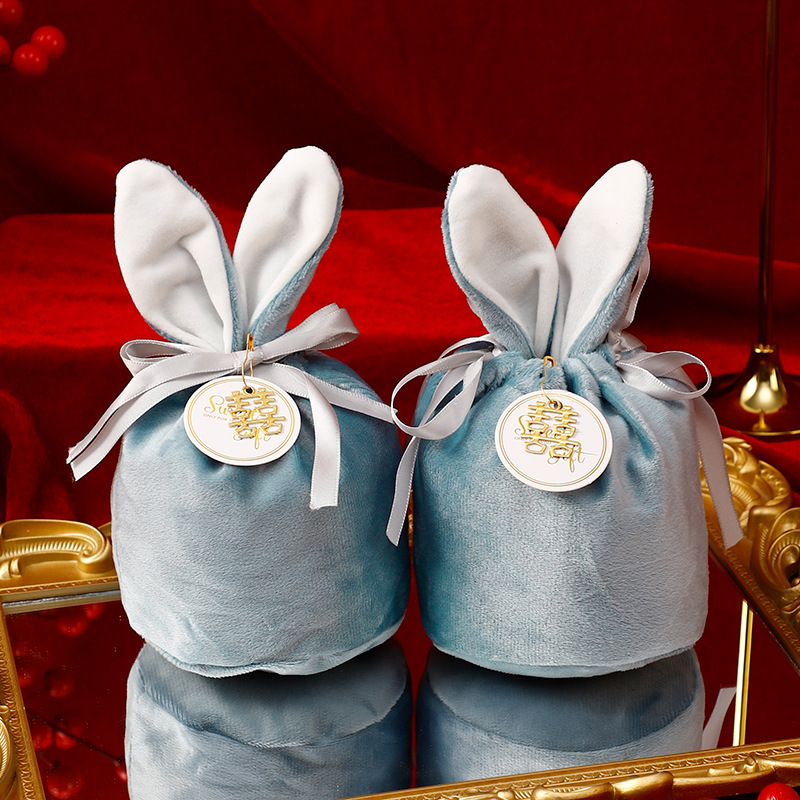 Nueva bolsa de dulces de terciopelo de orejas de conejo caja de regalo caja de dulces de boda caja de dulces de boda dama de honor regalo creativo