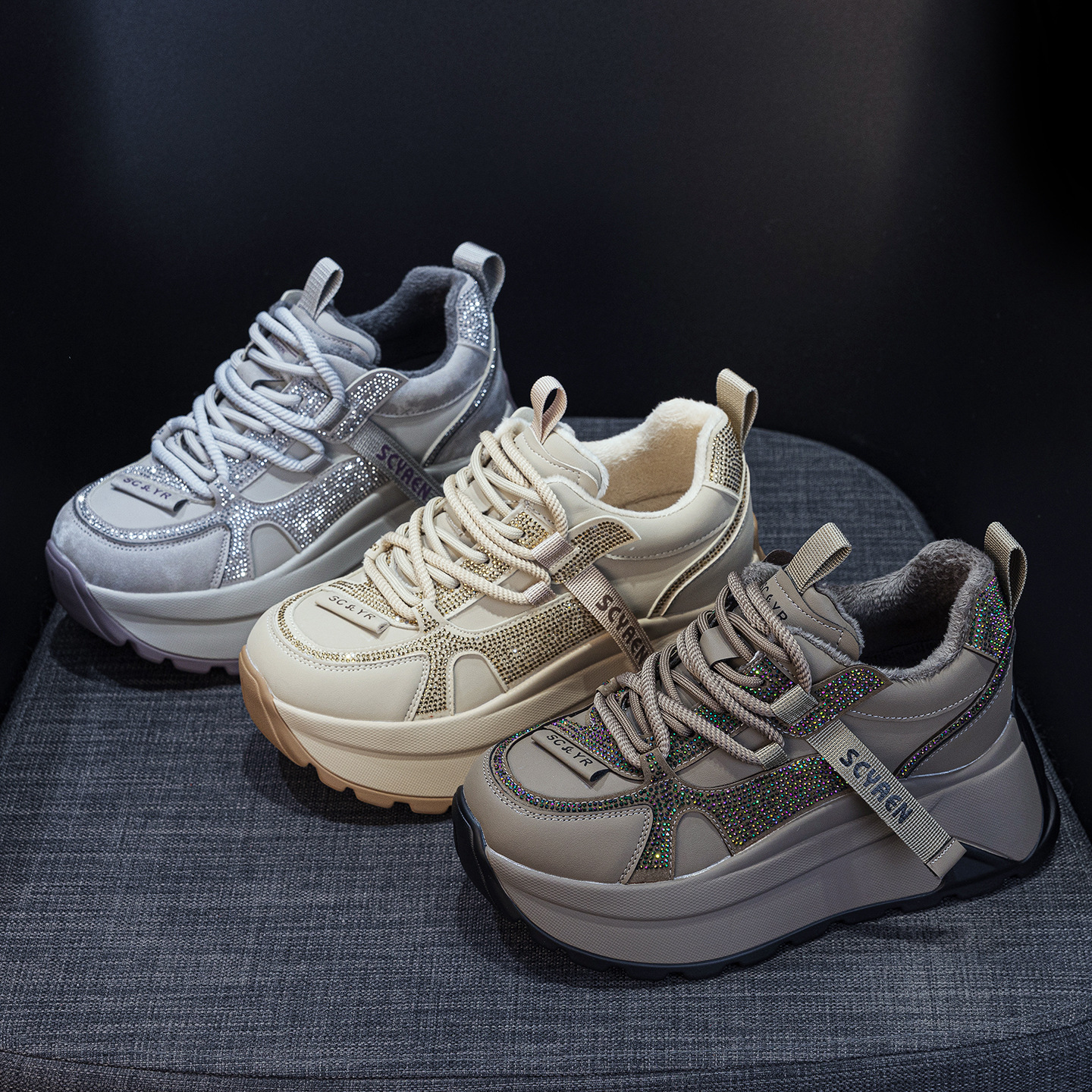 Giày sneaker nữ đế dày phong cách Forrest Gump xuân 2026 — M2927-1 màu mơ nhung lót lông, M2927-1 plus nhung màu xám, M2927-1 plus nhung kaki, M2927 màu khaki đơn
