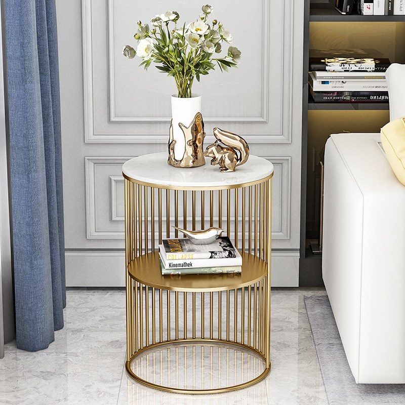 Nordic Wrought Iron Light Luxury Side Table Small Coffee Table Flower Table Sofa Corner Cabinet Storage Rack Living Room Mini Round Corner Table J&