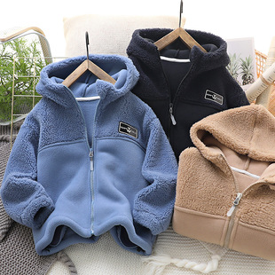 Children's autumn and winter jacket 2023 Winter fleece jacket medium and big children plus velvet thick warm jacket