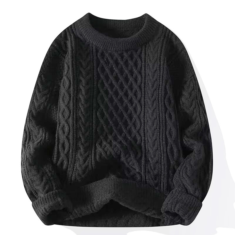 Suéter de cuello redondo de color sólido para hombres texturas de torsión en la camisa de base de invierno y otoño caliente comercio exterior al por mayor transfronterizo image 12