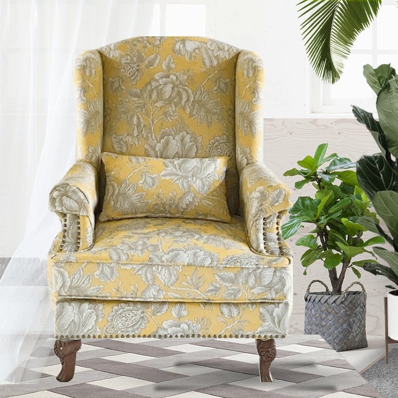 美式老虎椅轻奢布艺小户型复古黄色卧室单人沙发客厅休闲高背椅