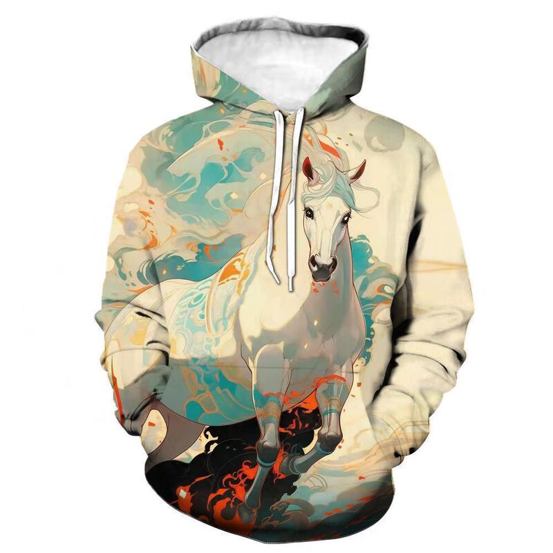 2024 Cross-border European and American Sweat Horse Mercedes Pattern 3d Digital Printing Men's and Women's Hooded Sweat