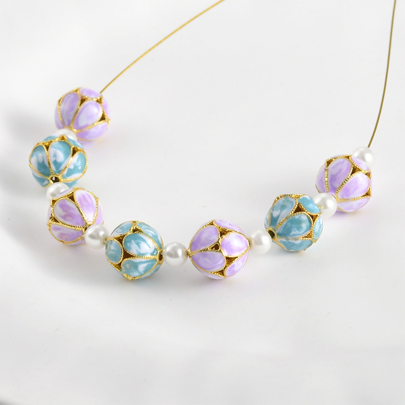 18K gold color cloisonne burning blue flower ball beaded beads diy handmade bracelet string accessories