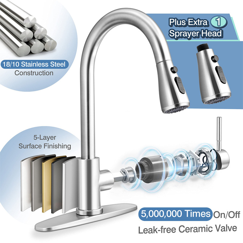 Cross-border pull-out faucet, kitchen cold and hot stainless steel telescopic rotating pull-out sink sink sink faucet undefined