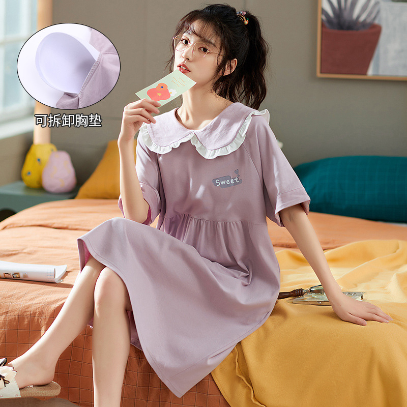 2022new camisón de las mujeres del verano algodón fino embarazadas más tamaño con el cojín pecho pijamas princesa vestido estilo