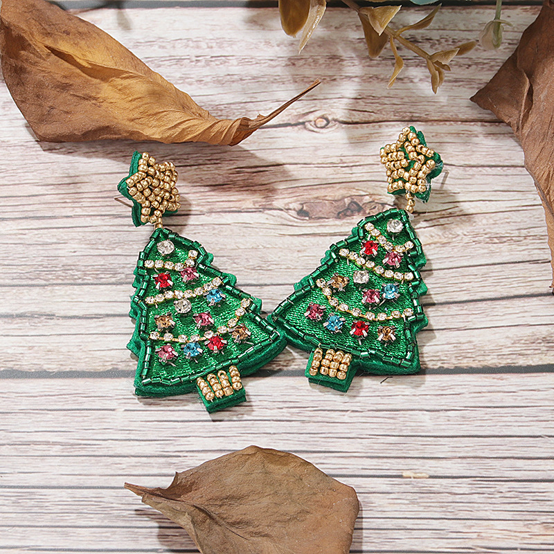 Stone-Free Inlay Material Drop Earrings Classification 1 Pair Quantity 1 Pair Christmas Elegant Exaggerated Streetwear Christmas Tree Snowflake Glass Drop Earrings