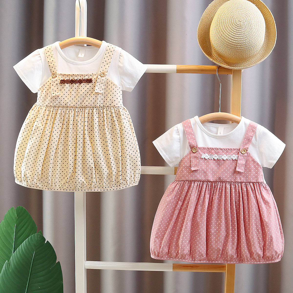 2025 summer cute children's clothing baby children's cartoon dress fake two girls new all-match dress