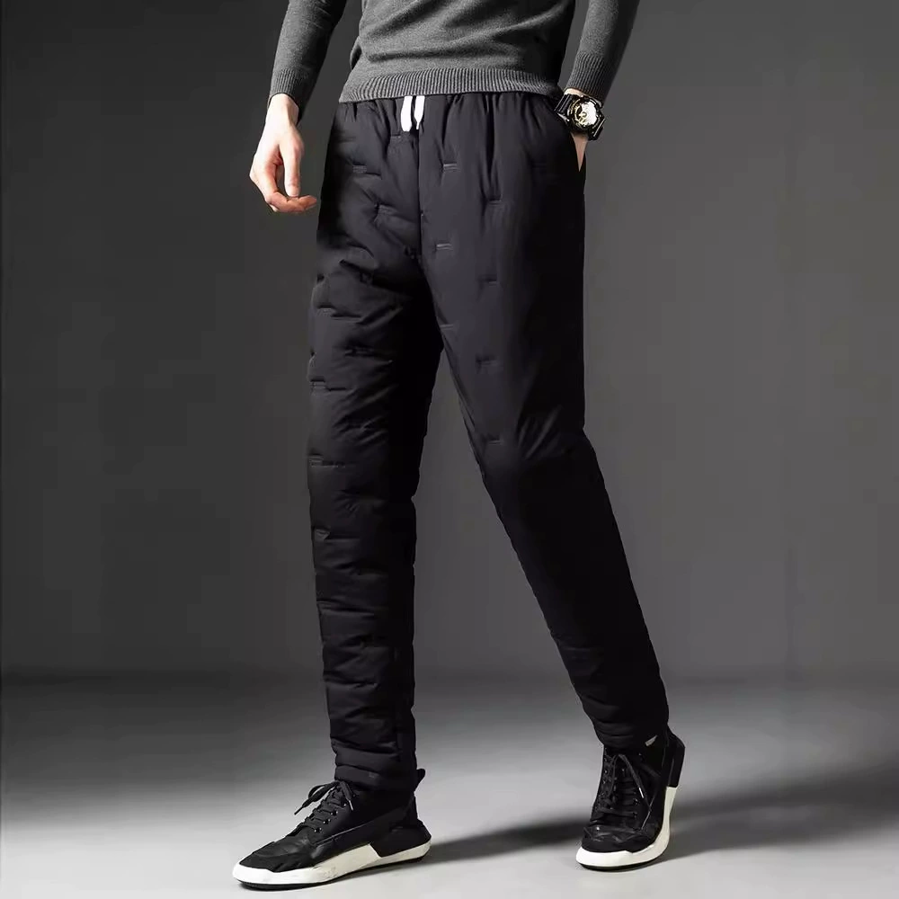 Внешняя торговля мужские пуховые хлопчатобумажные брюки 2024 зимой утолщенные теплые и холодные плюс сплошные повседневные брюки большого размера