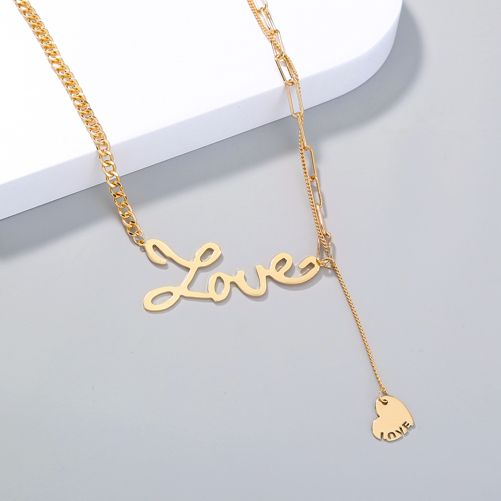 exaggerated jewelry heart shaped letter stitching fashion collarbone alloy necklace womenpicture3