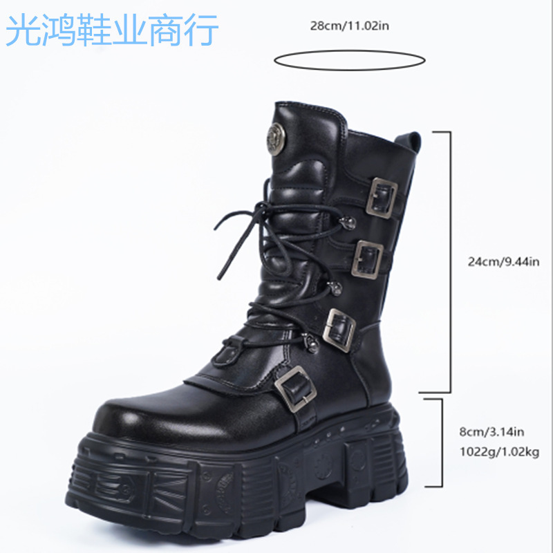 Fall 2024 Winter New plus size Dark Punk Metal Tank Thick Bottom Lace-up Boots Gothic Martin Boots Women's Boots