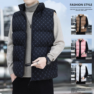 New B- shaped cotton-padded vest men's bread coat cotton-padded coat sleeveless vest thickened warm stand collar top outer wear waistcoat