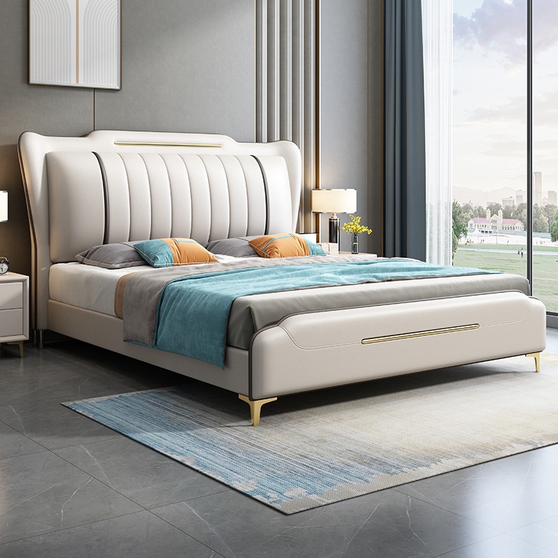 Modern simple new style leather bed 1.8 meters wedding bed home use master bedroom small apartment 1.5 meters high-end double leather art bed 