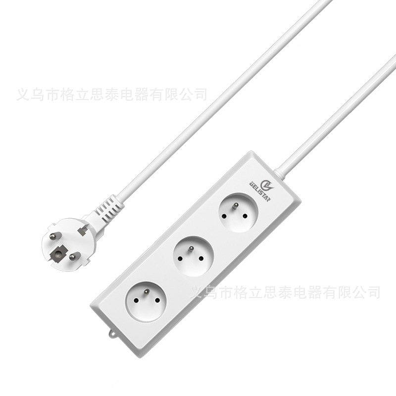 Gelistar跨境插线板家用法式多孔位白色接线电源插座家用插排排插