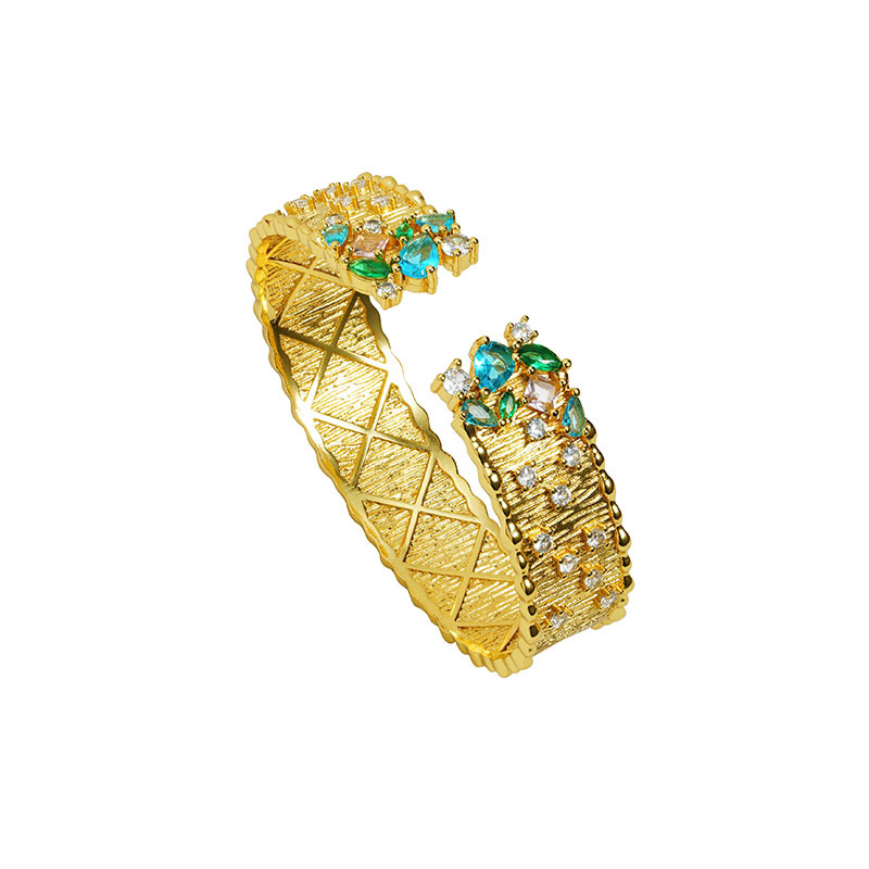 Pulsera de oro de arena vietnamita, estrella brillante con incrustaciones de circón, pulsera de superficie ancha