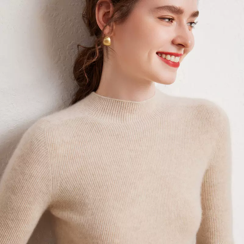 羊绒衫女100%纯山羊绒秋冬新款一线成衣半高领修身针织打底毛衣女