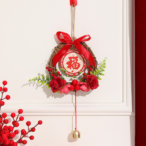 Housewarming garland hangings, rattan bells, door blessing pendants, new home decoration ceremony decoration supplies