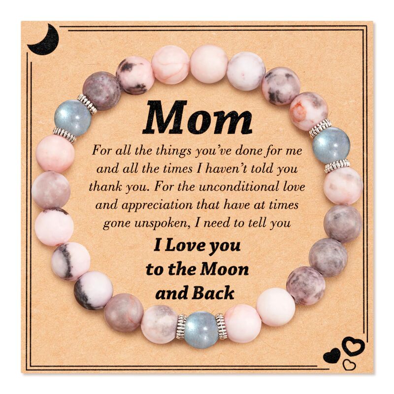 Temu's Popular Natural Pink Zebra Rhodolite Moonstone Bracelet as a Gift for Aunts and Grandma, Mother's Day Bracelet