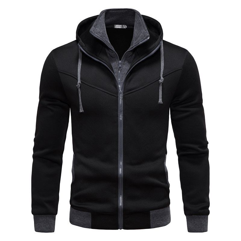 2024 spring clothing new men's fashion casual slim fit contrasting color hooded cardigan hoodie thin jacket_voghion.com