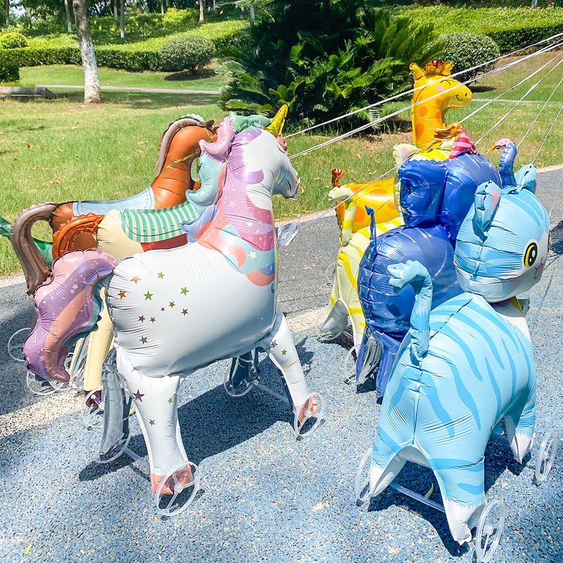 Walking Animal Aluminum Foil Balloon with Wheels for Birthday Party, Children's Pet Photo Props, Decoration, and Display Balloon
