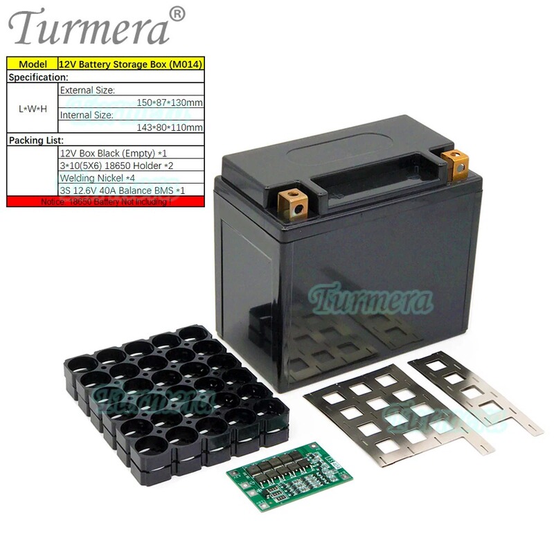12V30Ah35Ah オートバイバッテリー収納ボックスバッテリーボックス 18650 ブラケット 3S40ABMS はんだニッケル付き|undefined