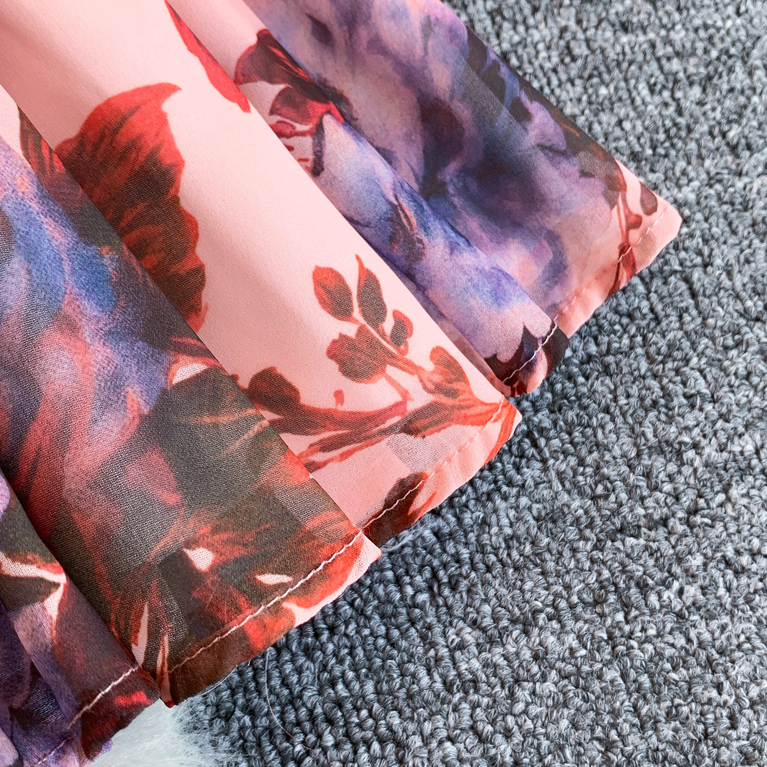 Floral Print Sweetheart Dress for Women with Bow Tie round Neck Flutter Sleeves Waist Tie Ruffled Hem Versatile Design_ecoleips.com