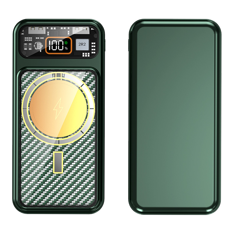 Saibo punk viento fuerte banco de energía magnética 15W carga inalámbrica portátil de gran capacidad armadura transparente viento fuente de alimentación móvil