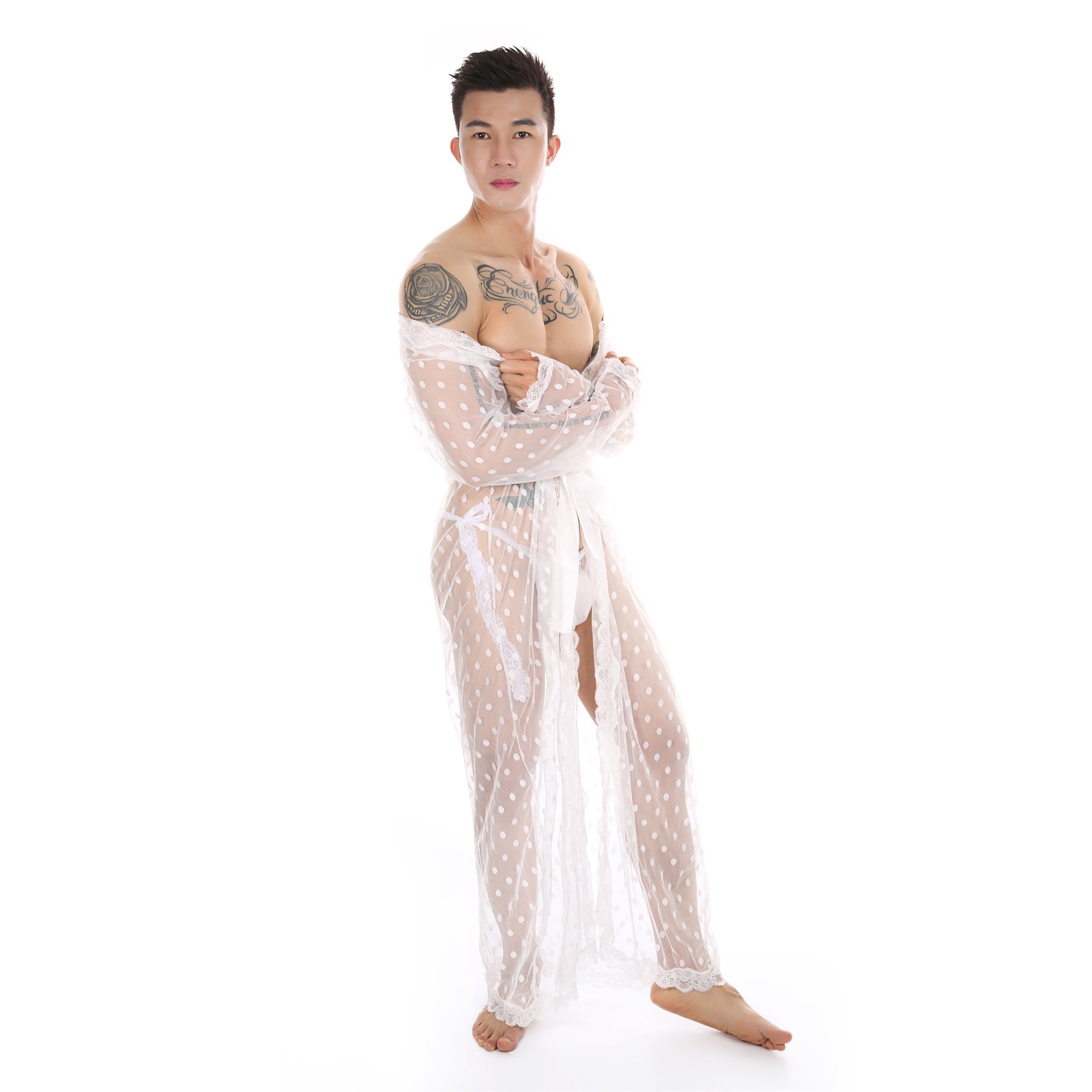 Title 17, Bata de baño larga de kimono japonés con lunare...