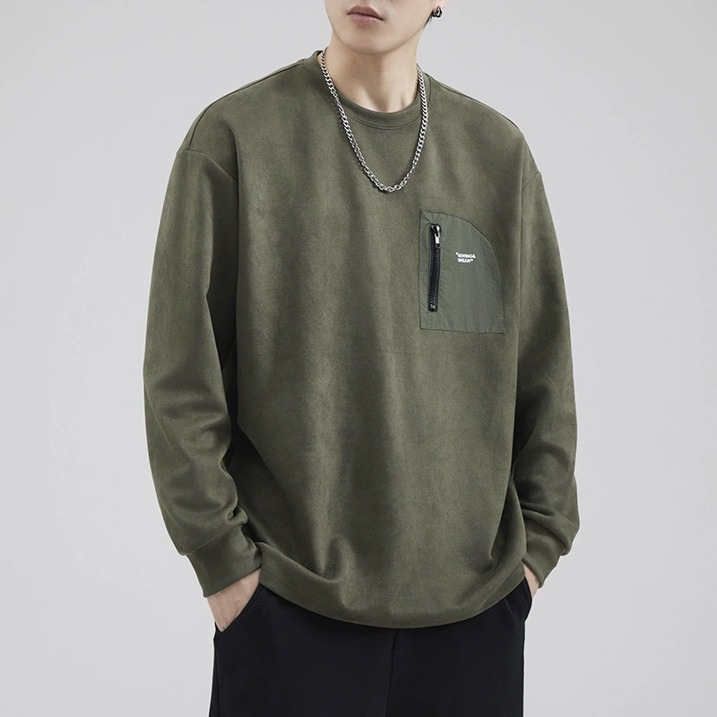 Повседневный замшевый свитер с круглым вырезом в японском стиле, Мужской пуловер на весну и осень, СВОБОДНЫЙ Модный брендовый свитер с круглым вырезом для пары, мужской свитер с карманами