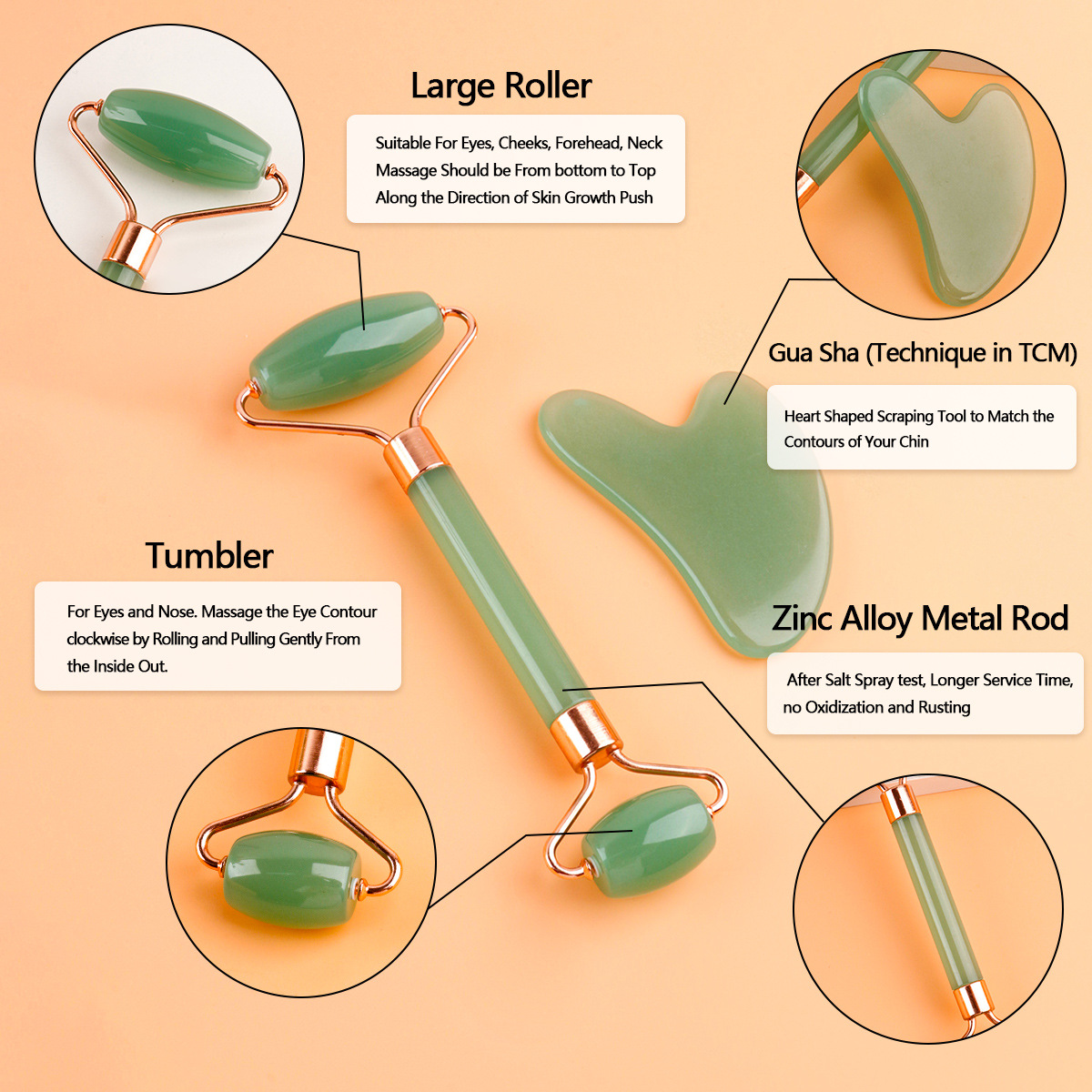 Rodillo de jade de imitación de doble cabeza, masajeador de tabla gua sha, bastón de masaje facial de fisioterapia, dispositivo de belleza de resina engrosada, transfronterizo