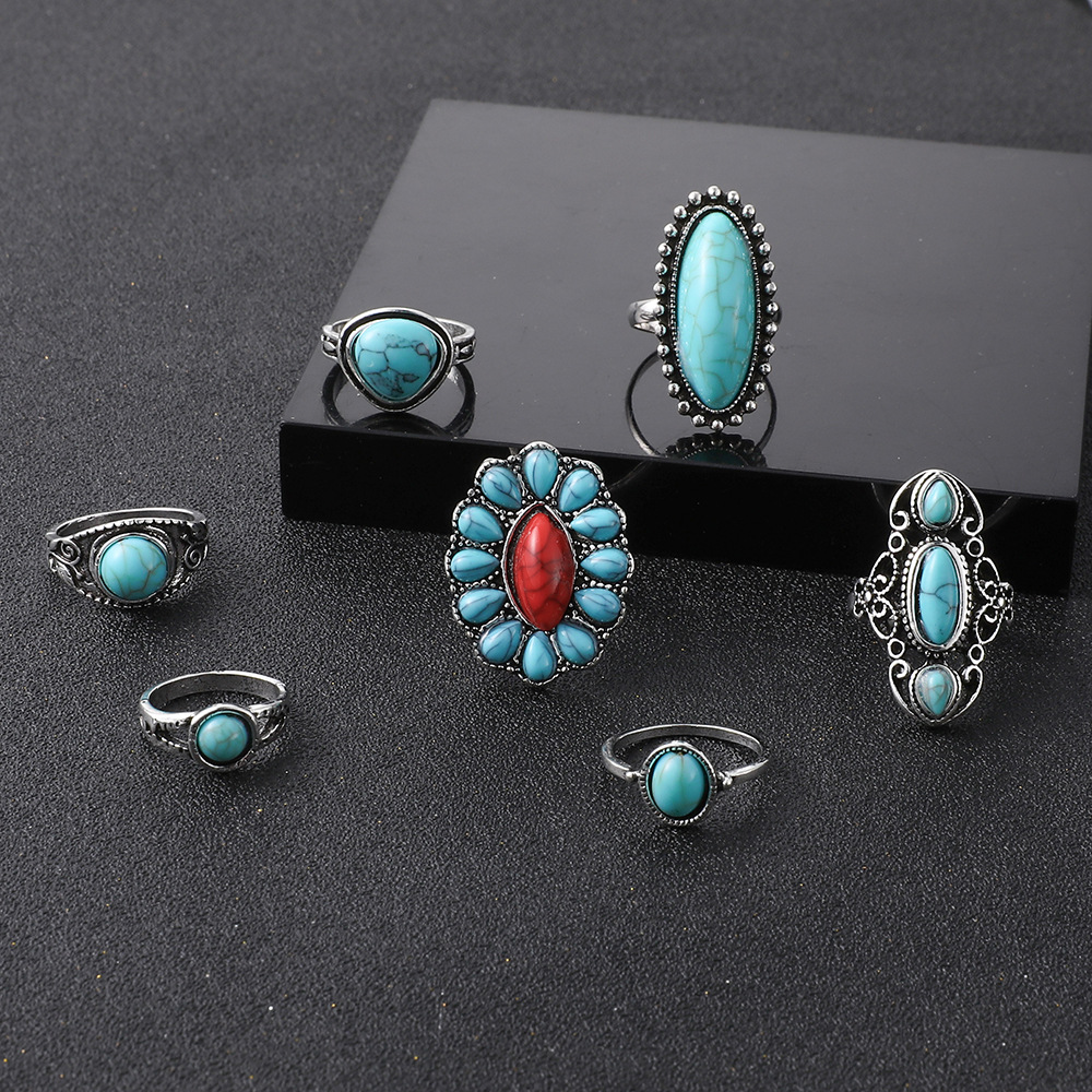 Exaggerated Ethnic Style Cool Style Leaf Round Snake Alloy Plating Inlay Turquoise Women's Rings display picture 22