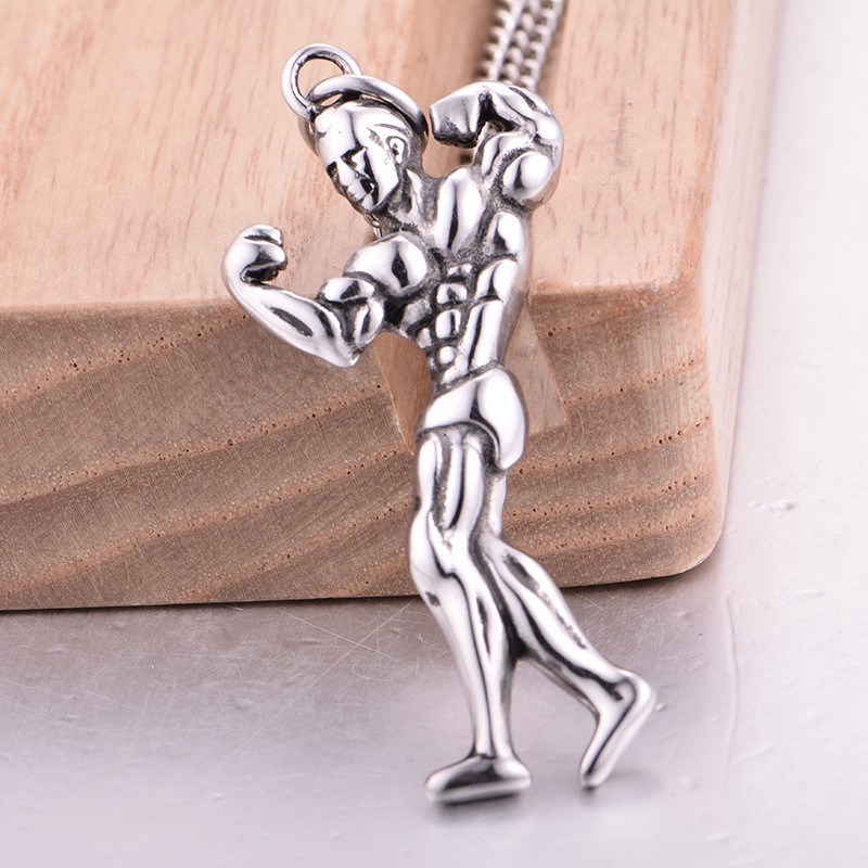 New Fashion Series Character Avatar Necklace Sports Weightlifting Men's and Women's Pendant Titanium Stainless Steel Set_voghion.com