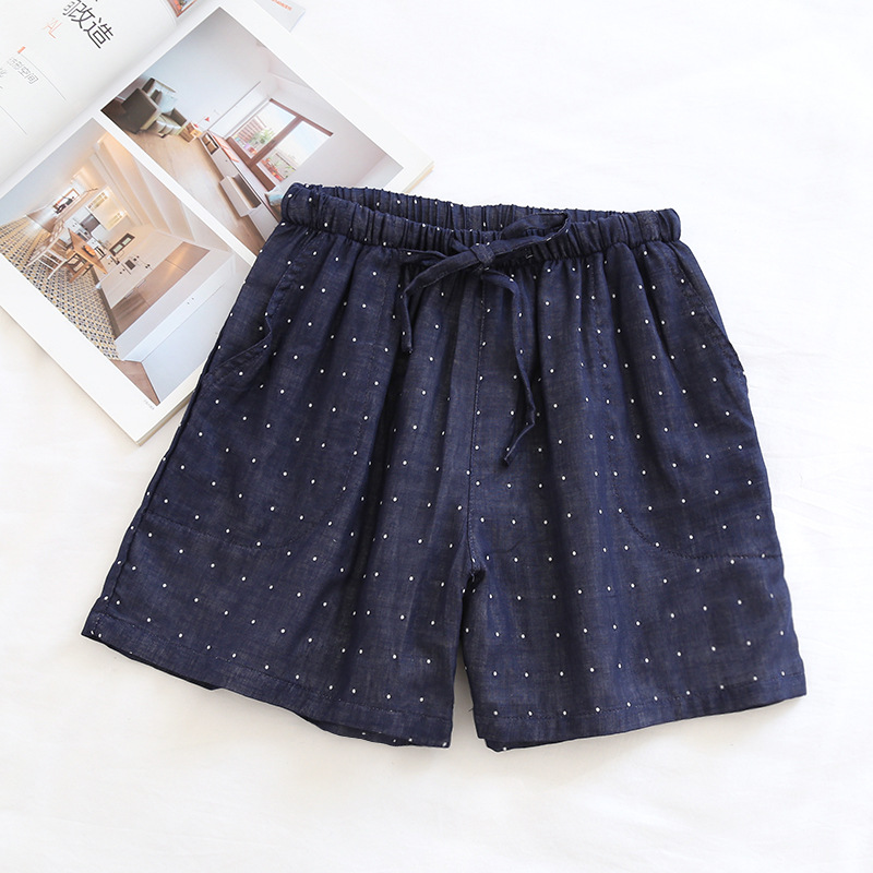 여성용 네이비 포인트 코튼 원사 반바지