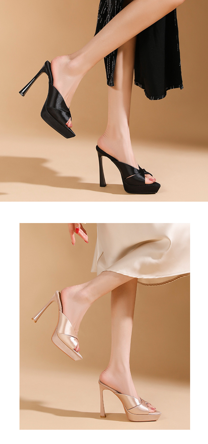Sandal cao gót nữ mũi nhọn hở ngón, gót nhọn 9 cm, đế platform dày dáng — màu đen chi tiết 7