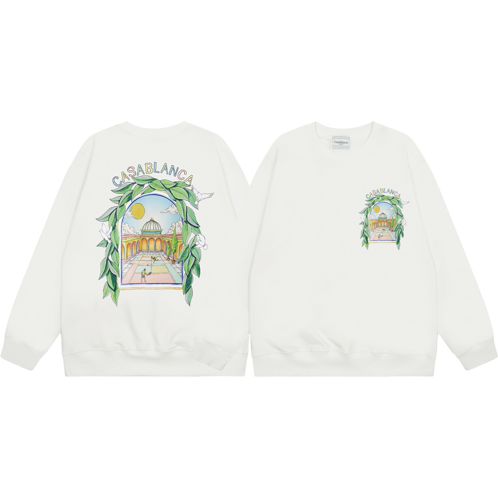 Marca de moda transfronteriza Casablanca letras de Casablanca impresión de color 380g lazo camiseta de cuello redondo