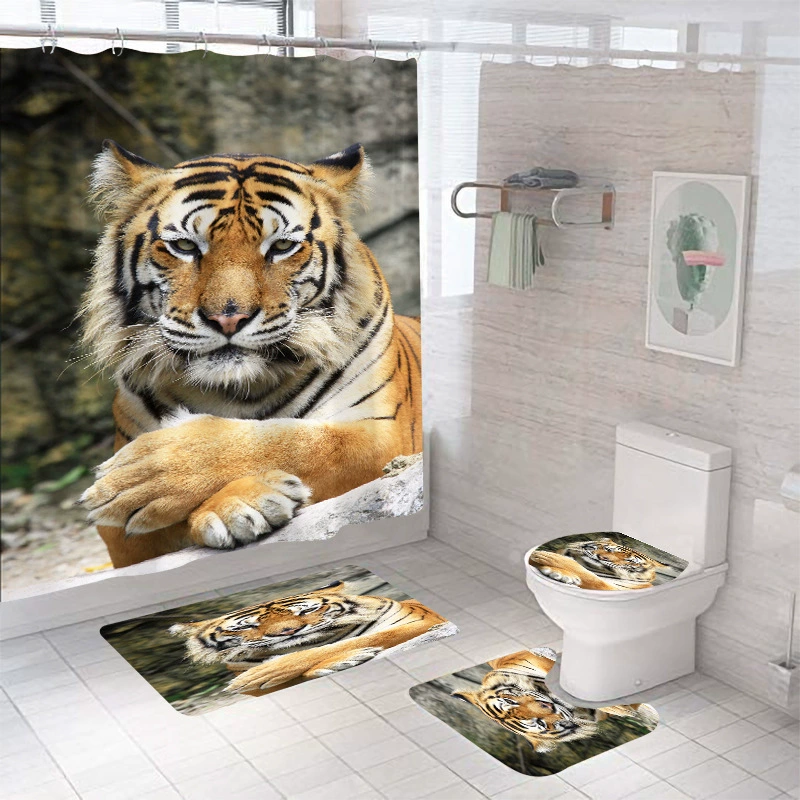 3D-печатный рисунок на льве и тигре с водяной струей, против плесневения, занавеска для ванной, 4 шт., оптом