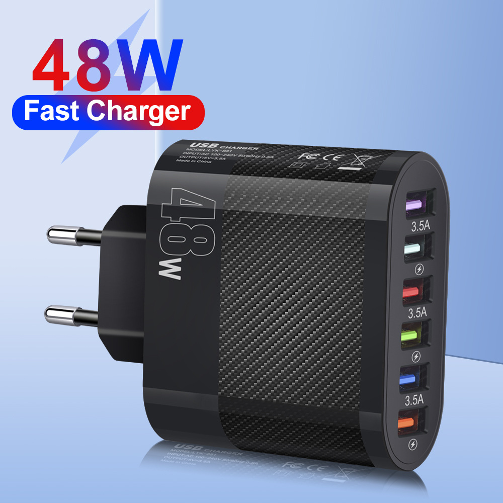 Estándar 48W 6USB cargador de teléfono móvil multi-interfaz de viaje cabeza de carga europeo y americano británico y coreano enchufe transfronterizo al por mayor