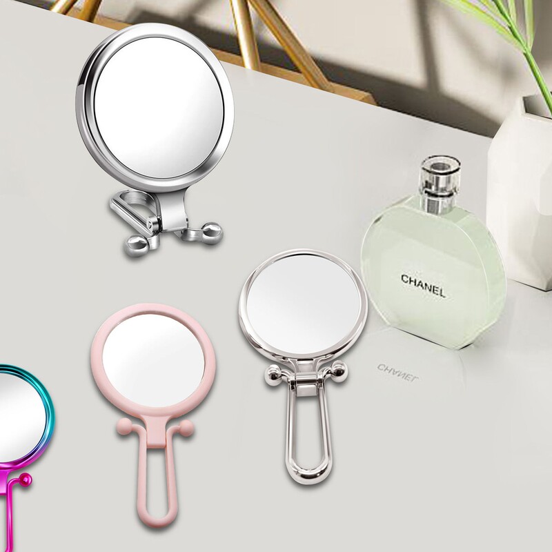Simple Small Mirror That Can Stand on Its Own, Magnify, and Be Used as a Portable Double-Sided Mirror; Trendy Electroplated Handheld Makeup Mirror