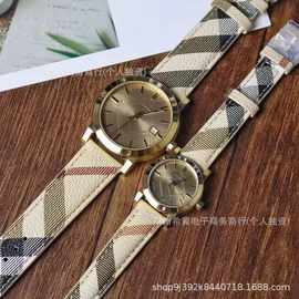 现货巴BU宝莉时尚英伦气质格纹经典手表真皮男女石英手表BU9026