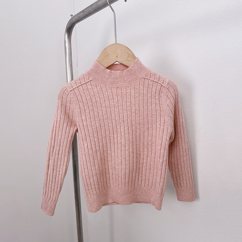 Suéter para niñas 2025 principios de otoño nuevo estilo blusa de bebé camisa de fondo invierno cálido suéter de punto para niños de cuello medio alto