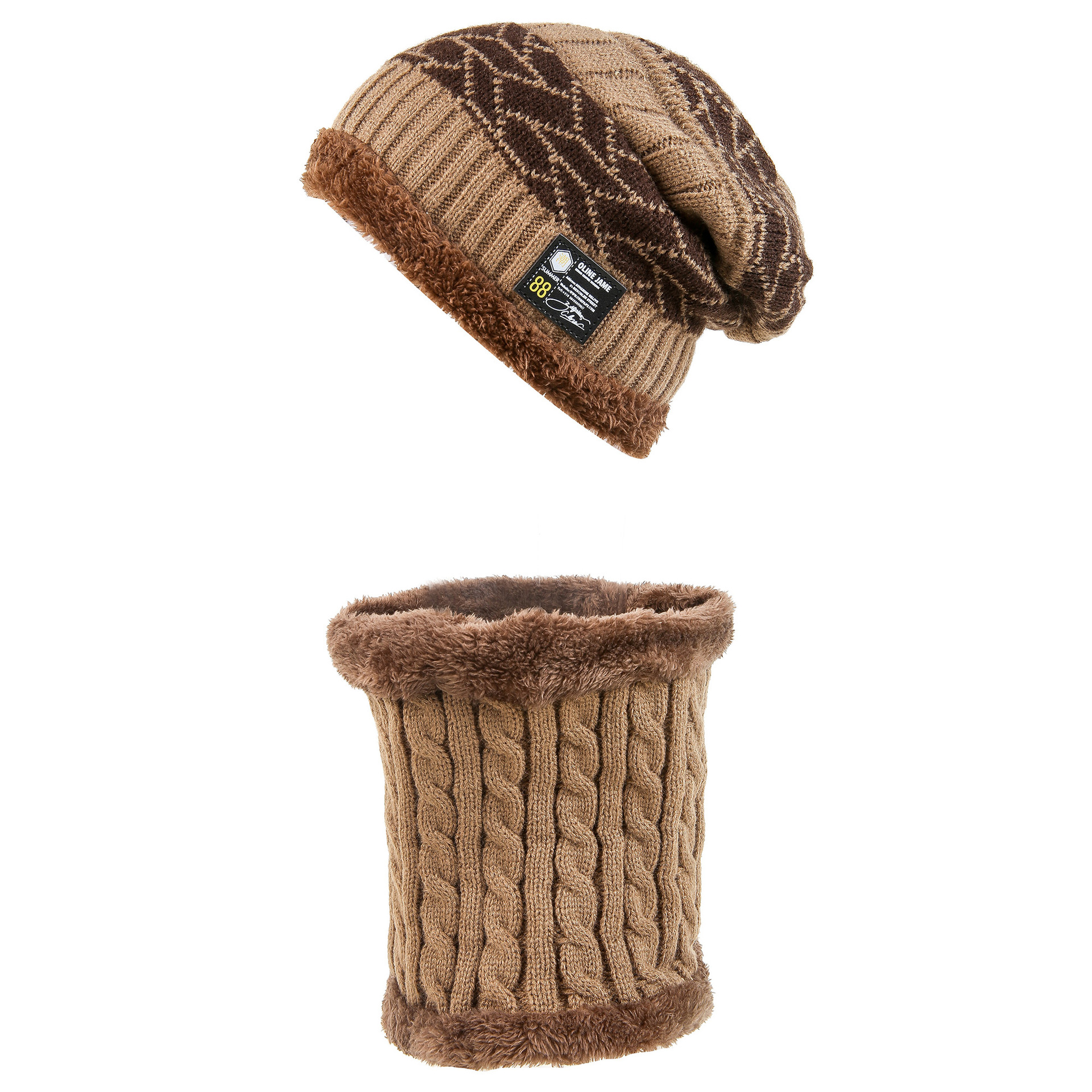 Otoño e Invierno con forro polar cálido sombrero de punto al aire libre sombrero de lana a prueba de frío sombrero de los hombres suéter sombrero bufanda traje de dos piezas image 6