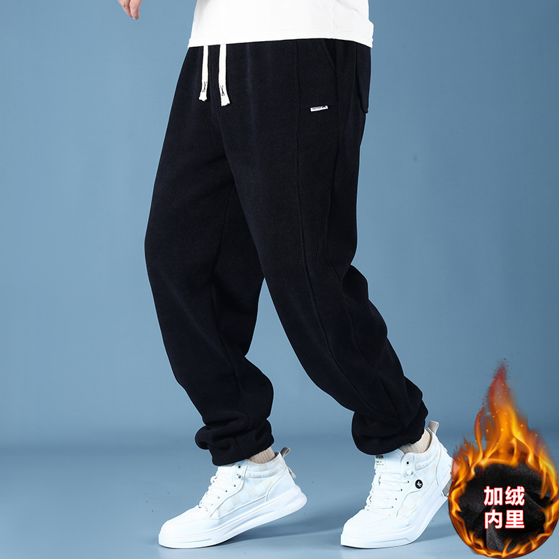 Corduroy Men's Pants Plus Size Autumn and Winter Straight Loose Sports Casual Fleece-Lined Long Trousers Trendy