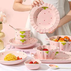 イチゴネット有名人かわいい女の子セラミックインホーム見栄えの良い食器セット丼スープボウル野菜プレート見栄えの良い
